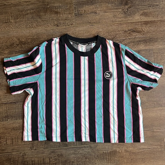Retro Puma Cropped Striped Tshirt - Picture 1 of 6